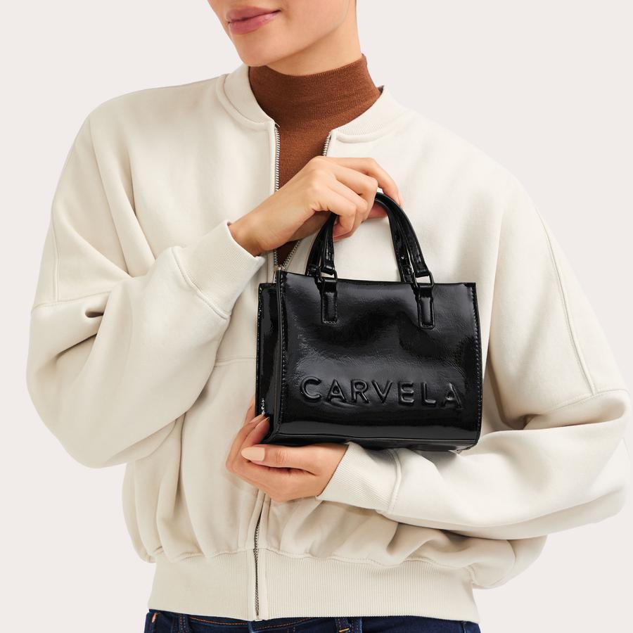 FRAME MINI TOTE Patent Black Tote Bag by CARVELA