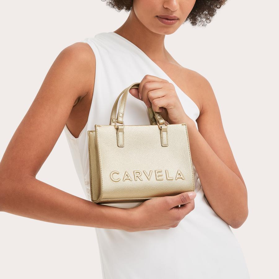 FRAME MINI TOTE Mini Gold Tote Bag by CARVELA