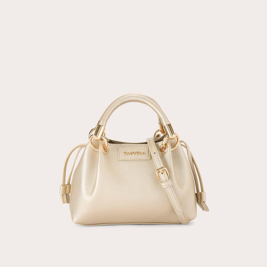 CHAI MINI SCRUNCH Gold Scrunched Tote Bag by CARVELA