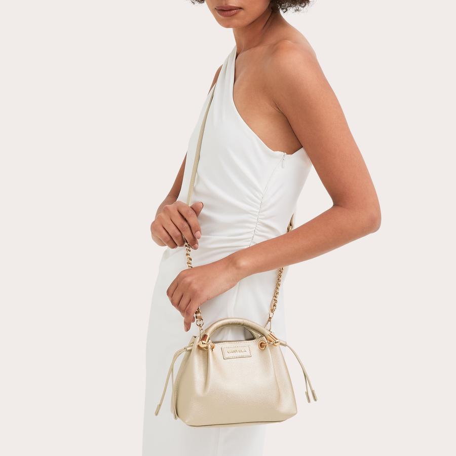 CHAI MINI SCRUNCH Gold Scrunched Tote Bag by CARVELA