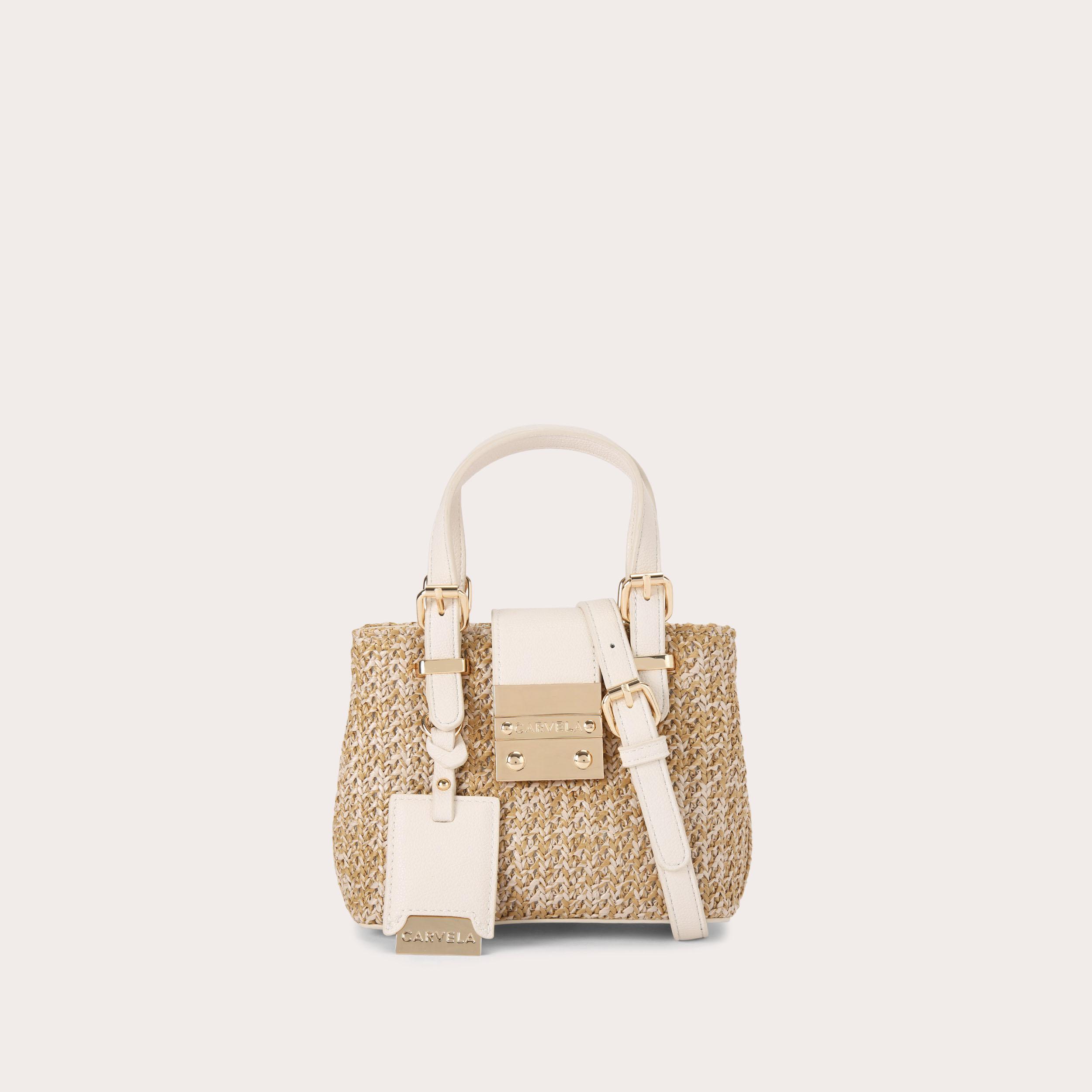 MINI MANDY Bone Raffia Tote Bag by CARVELA
