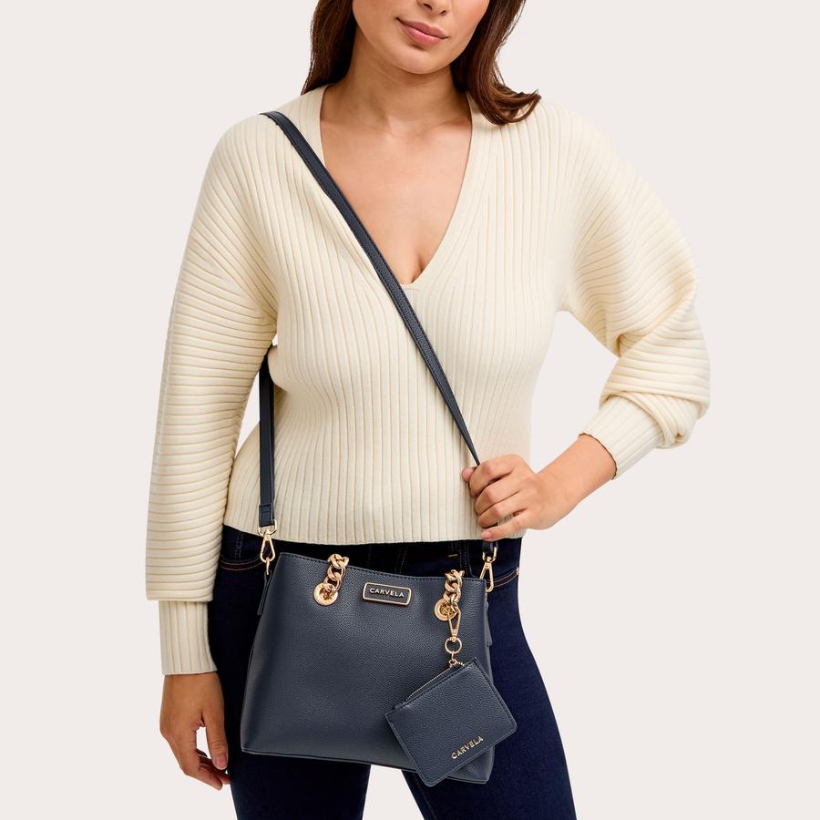 MINI CAMMIE 3 Navy Bucket Bag by CARVELA