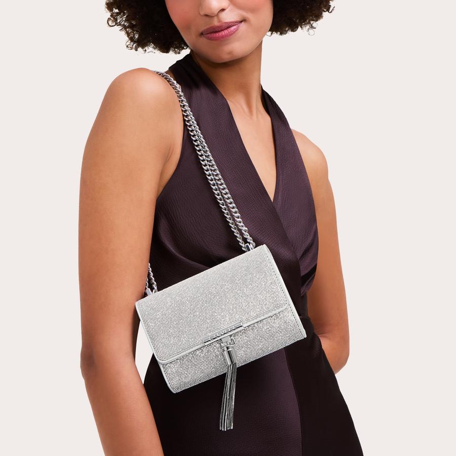 VICTORIA MINI TASSEL Silver Tassel Cross Body Bag by CARVELA