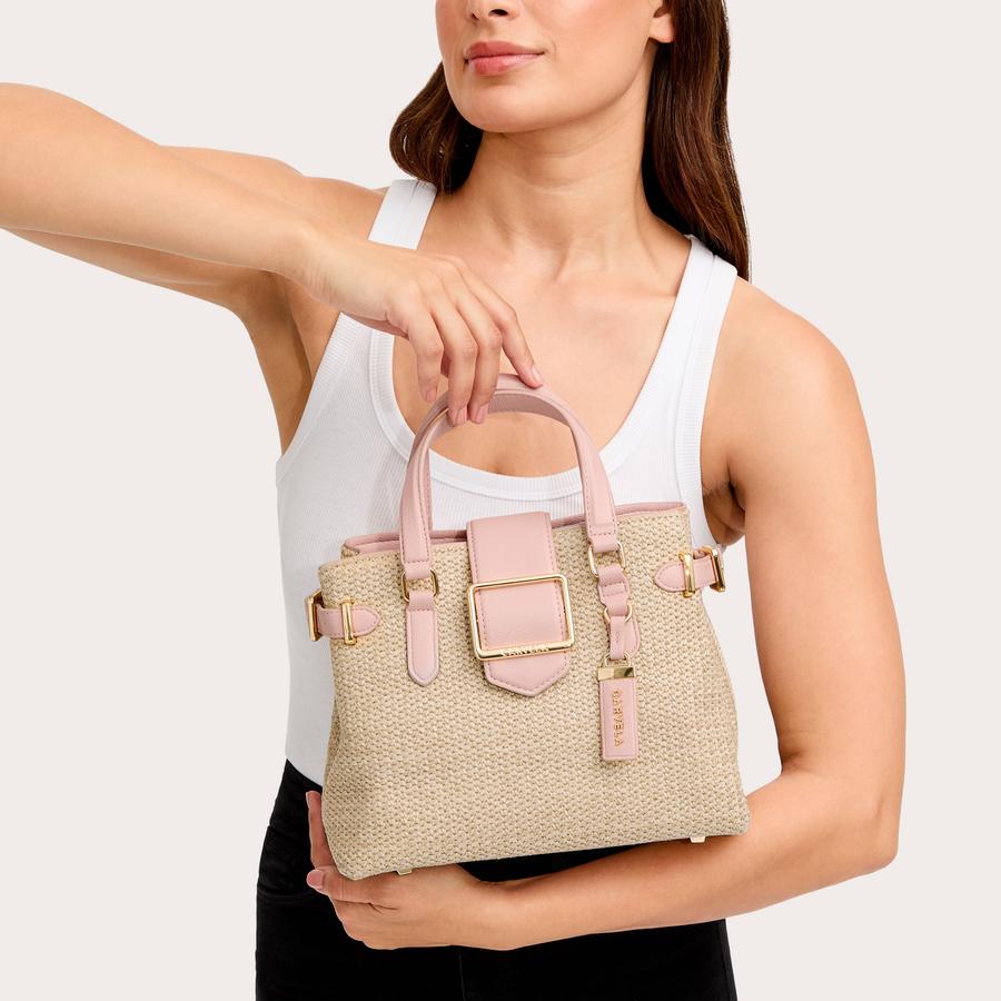 MIRCO MINDY Micro Pink Raffia Tote Bag by CARVELA