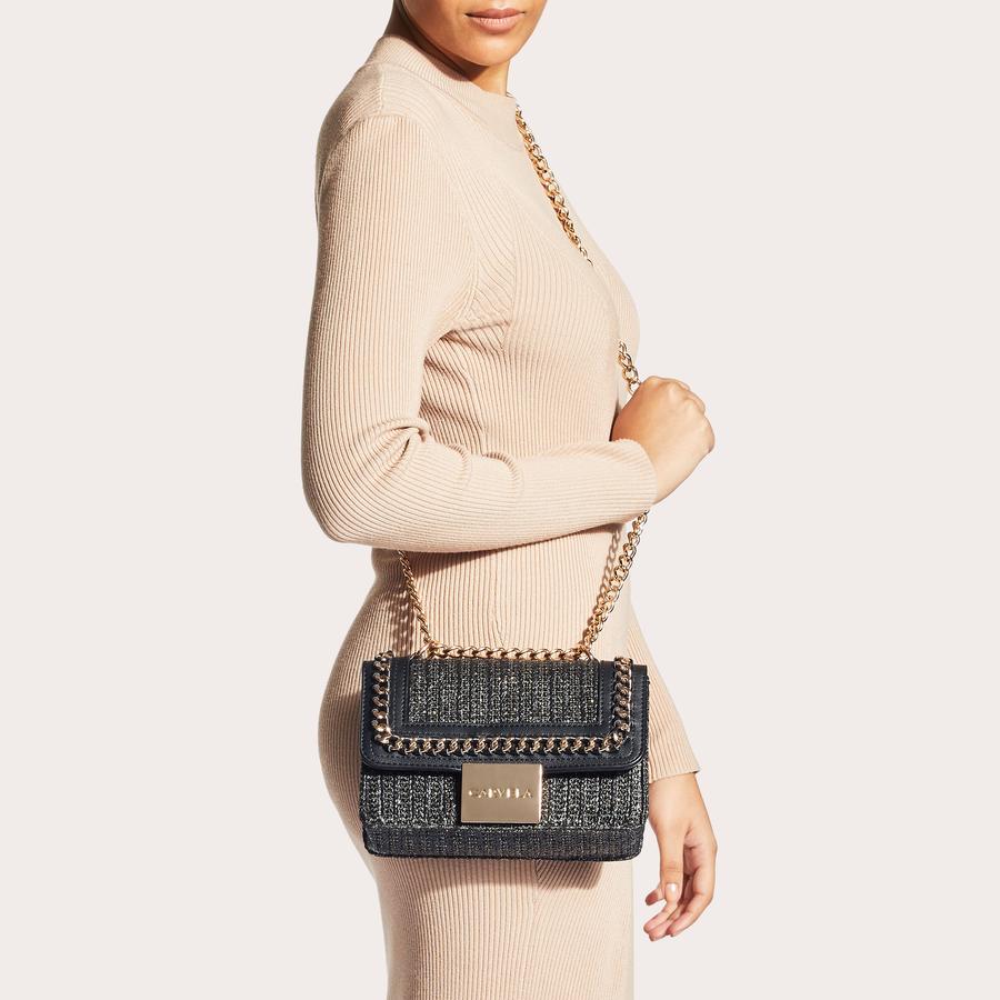 MINI BAILEY X BODY Raffia Black Gold Quilted Chain Bag by CARVELA