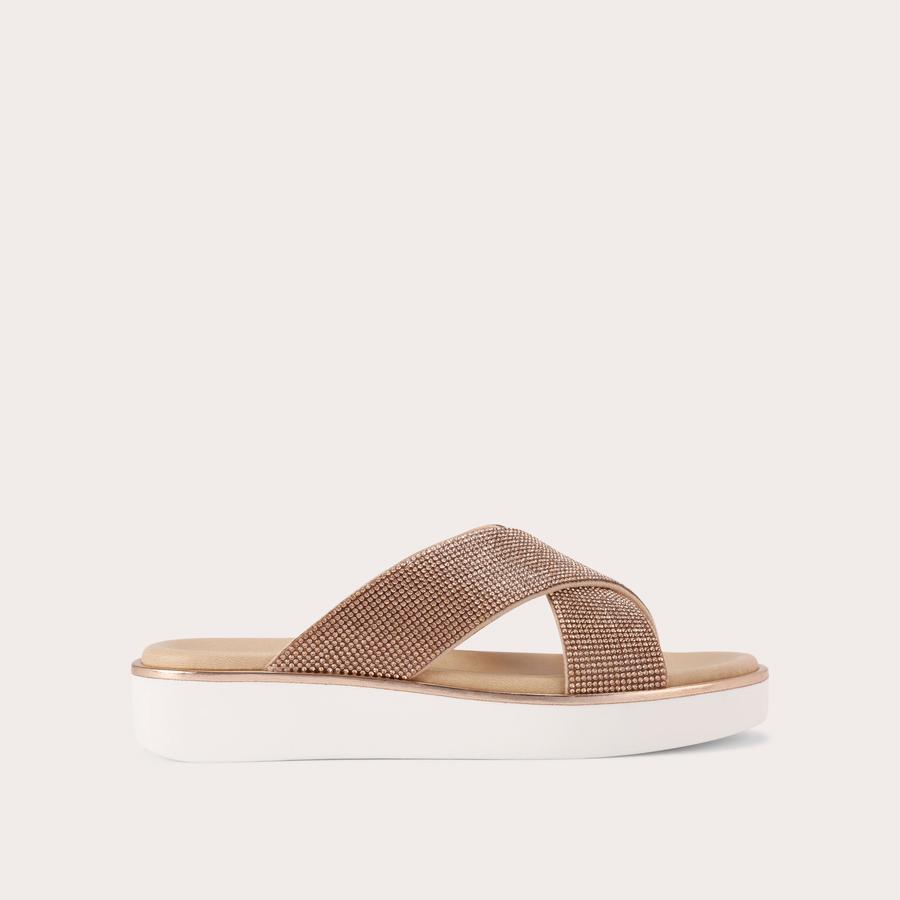 GLAMOUR Rose Gold Crystal Slip On Sandals by CARVELA