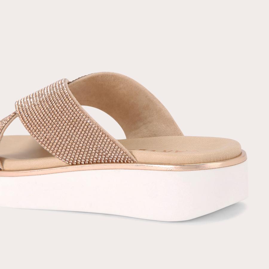 GLAMOUR Rose Gold Crystal Slip On Sandals by CARVELA