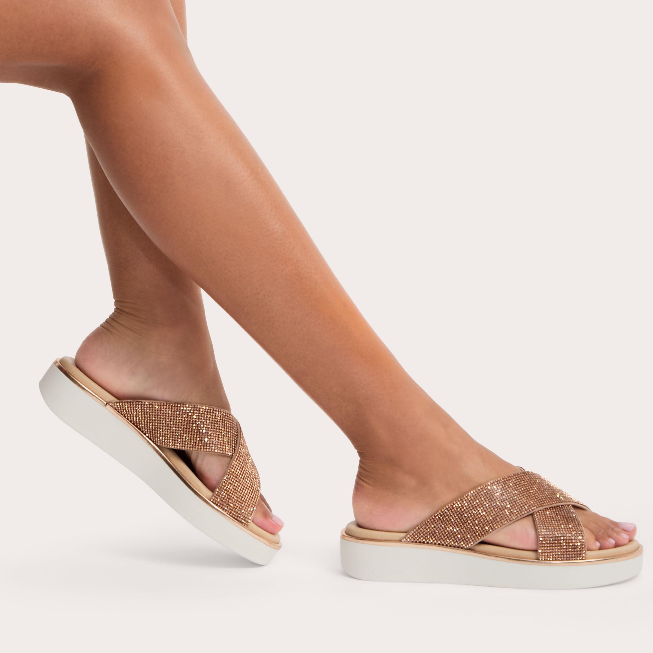 GLAMOUR Rose Gold Crystal Slip On Sandals by CARVELA