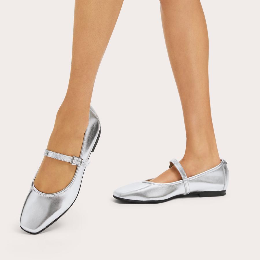 Silver flat dress shoes womens on sale