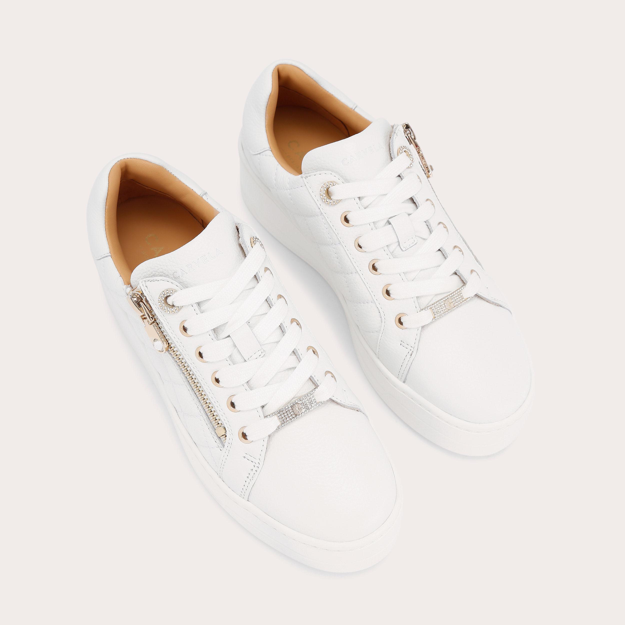 CONNECTED ZIP White Quitled Sneaker by CARVELA