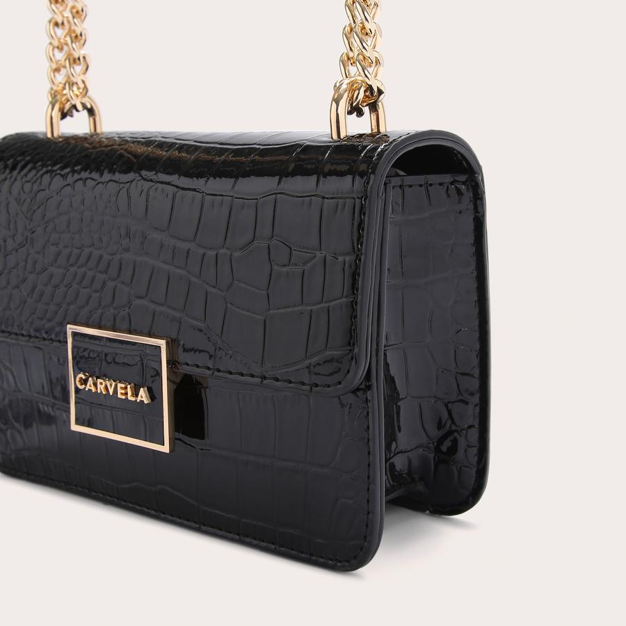 JESSICA SHOULDER BAG Black Croc Shoulder Bag by CARVELA