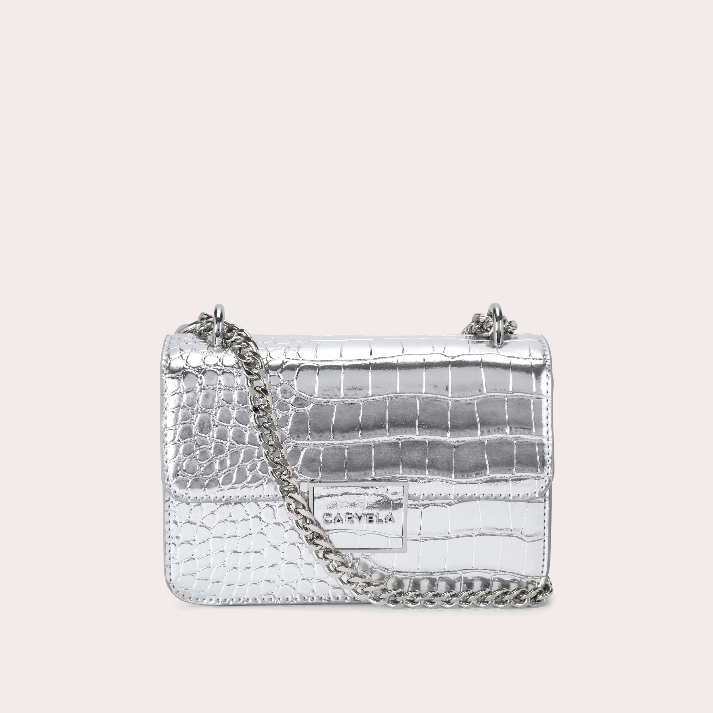 JESSICA SHOULDER BAG Silver Croc Shoulder Bag by CARVELA