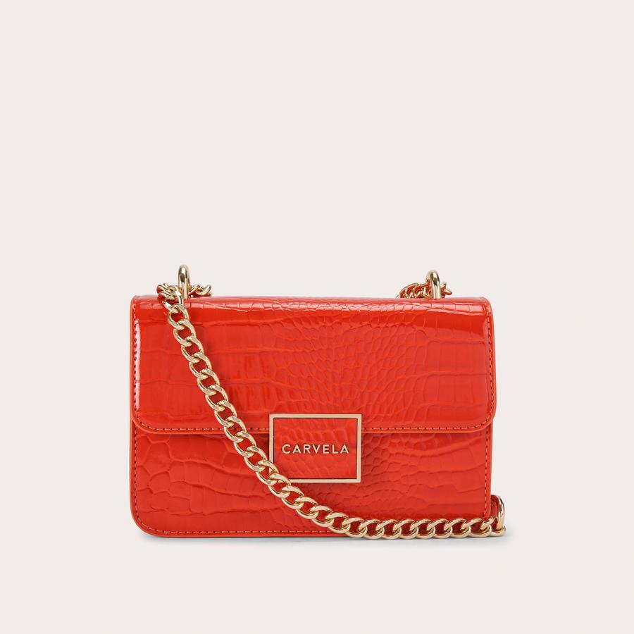JESSICA SHOULDER BAG Orange Croc Embossed Shoulder Bag by CARVELA