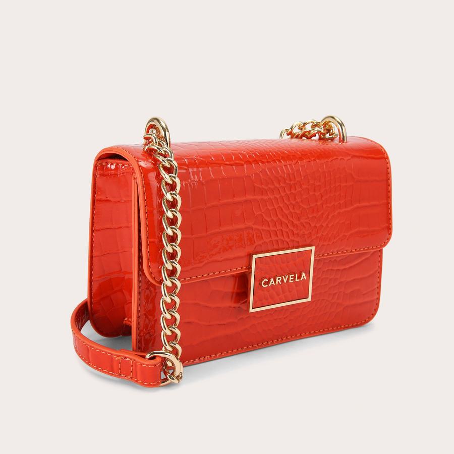 JESSICA SHOULDER BAG Orange Croc Embossed Shoulder Bag by CARVELA