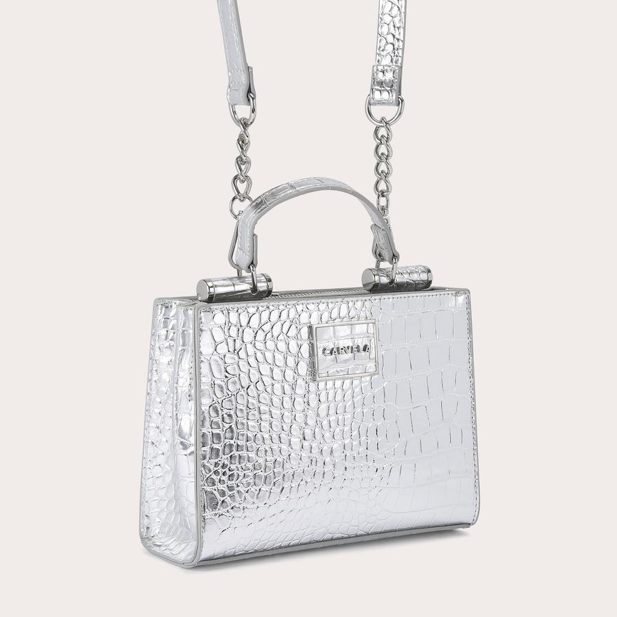 JESSICA MINI TOTE 2 Silver Croc Tote Bag by CARVELA