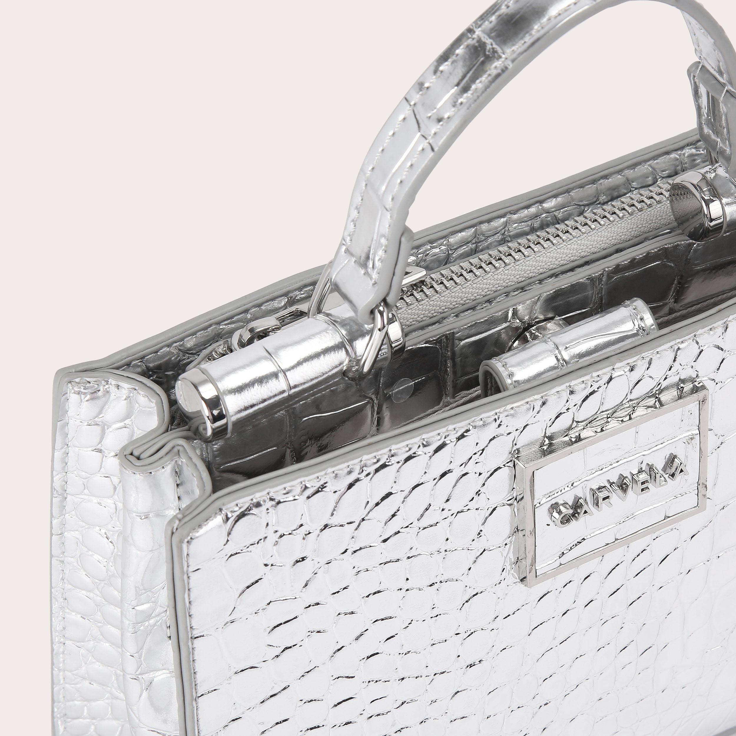 JESSICA MINI TOTE 2 Silver Croc Tote Bag by CARVELA