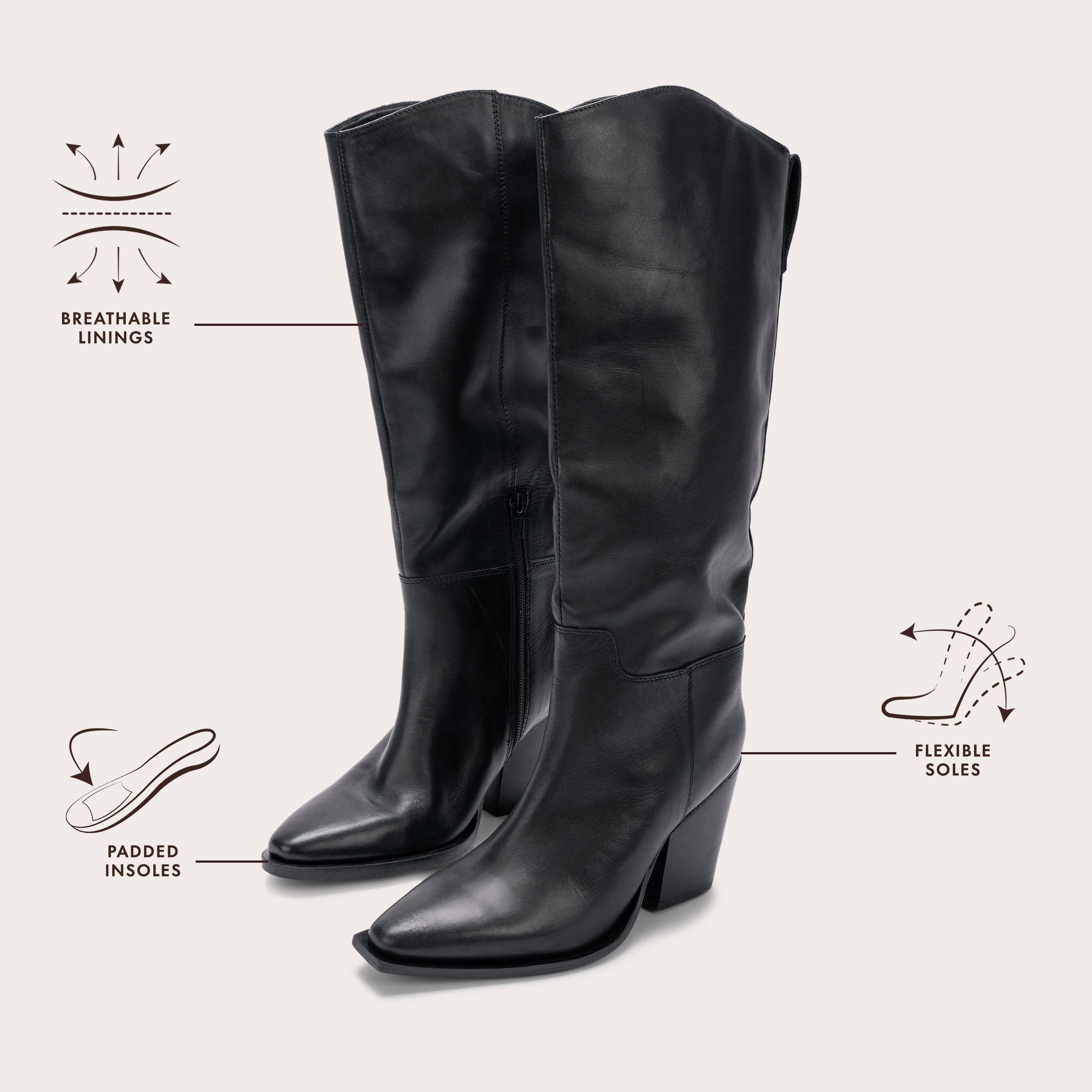 REIGN Black Leather Knee Boot by CARVELA