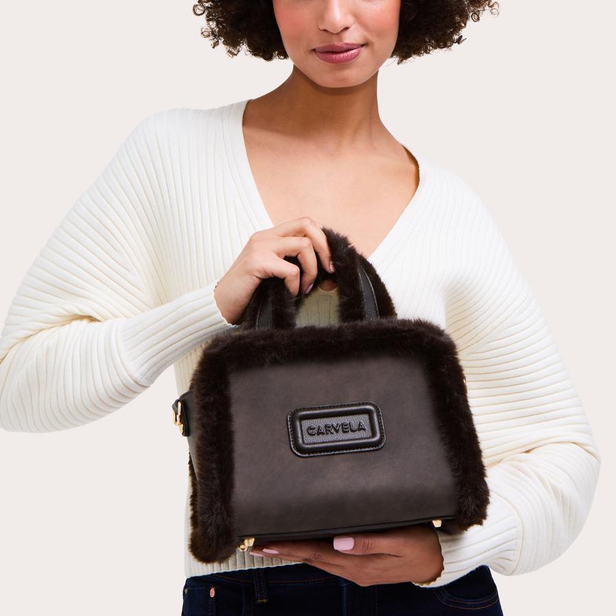 MINI BELLA BORG TOTE Dark Brown Borg Tote Bag by CARVELA