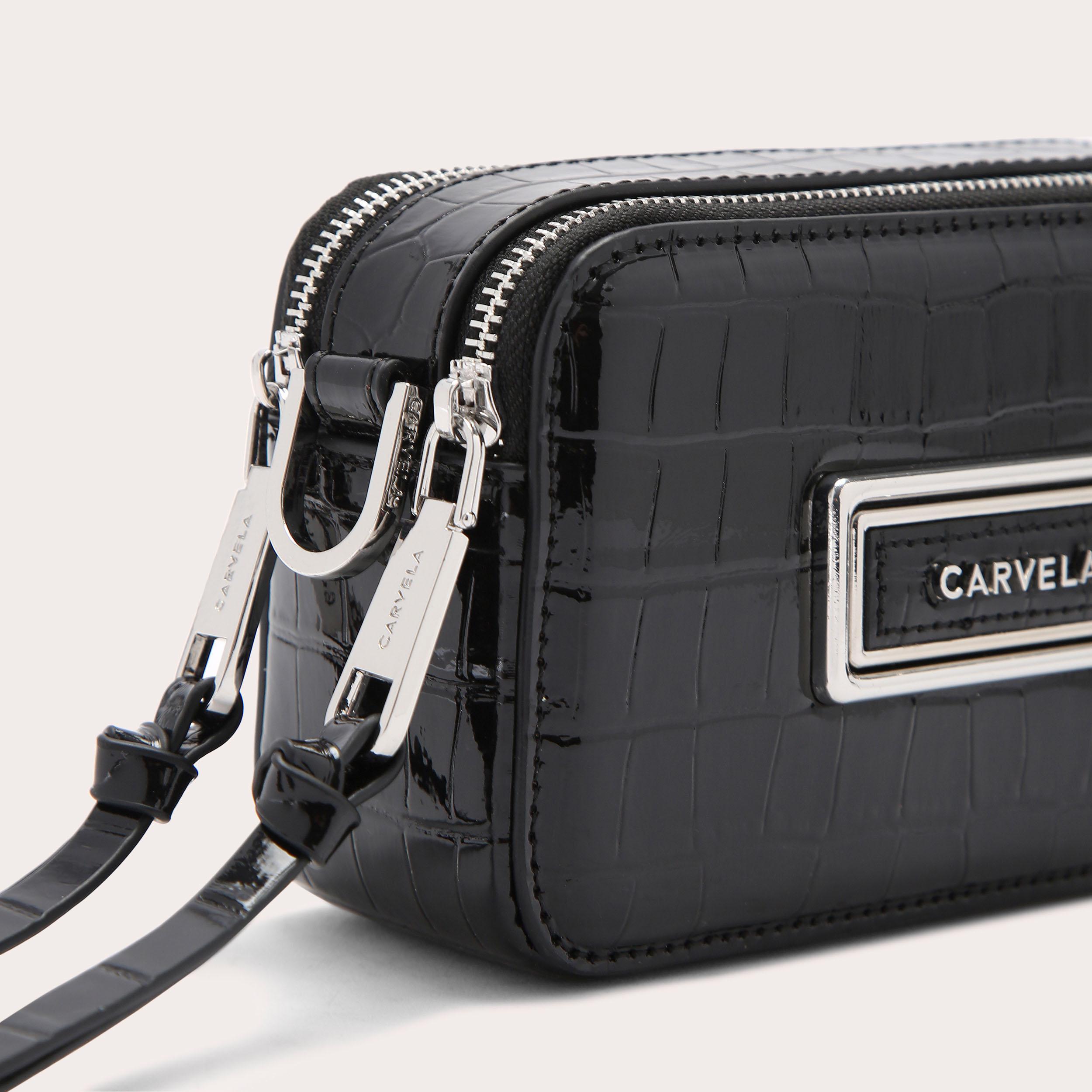MINI ROMA RECTANGLE Black Croc Cross Body Bag by CARVELA