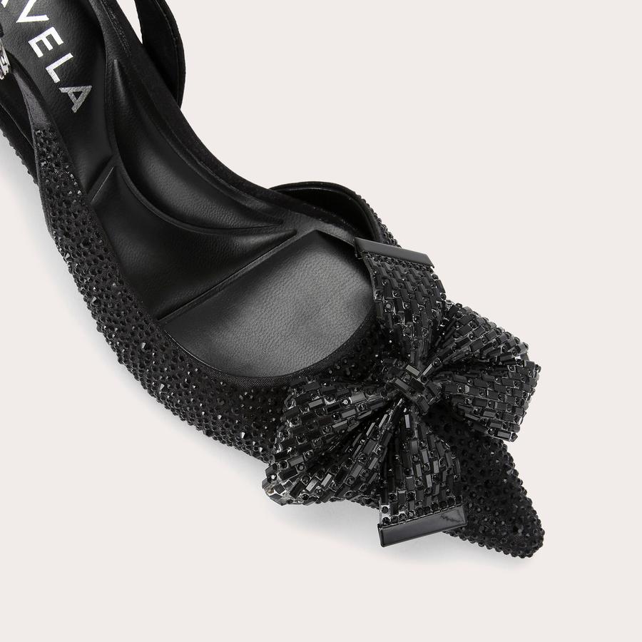 REGAL BOW SLING 2 Black Crystal Heels by CARVELA