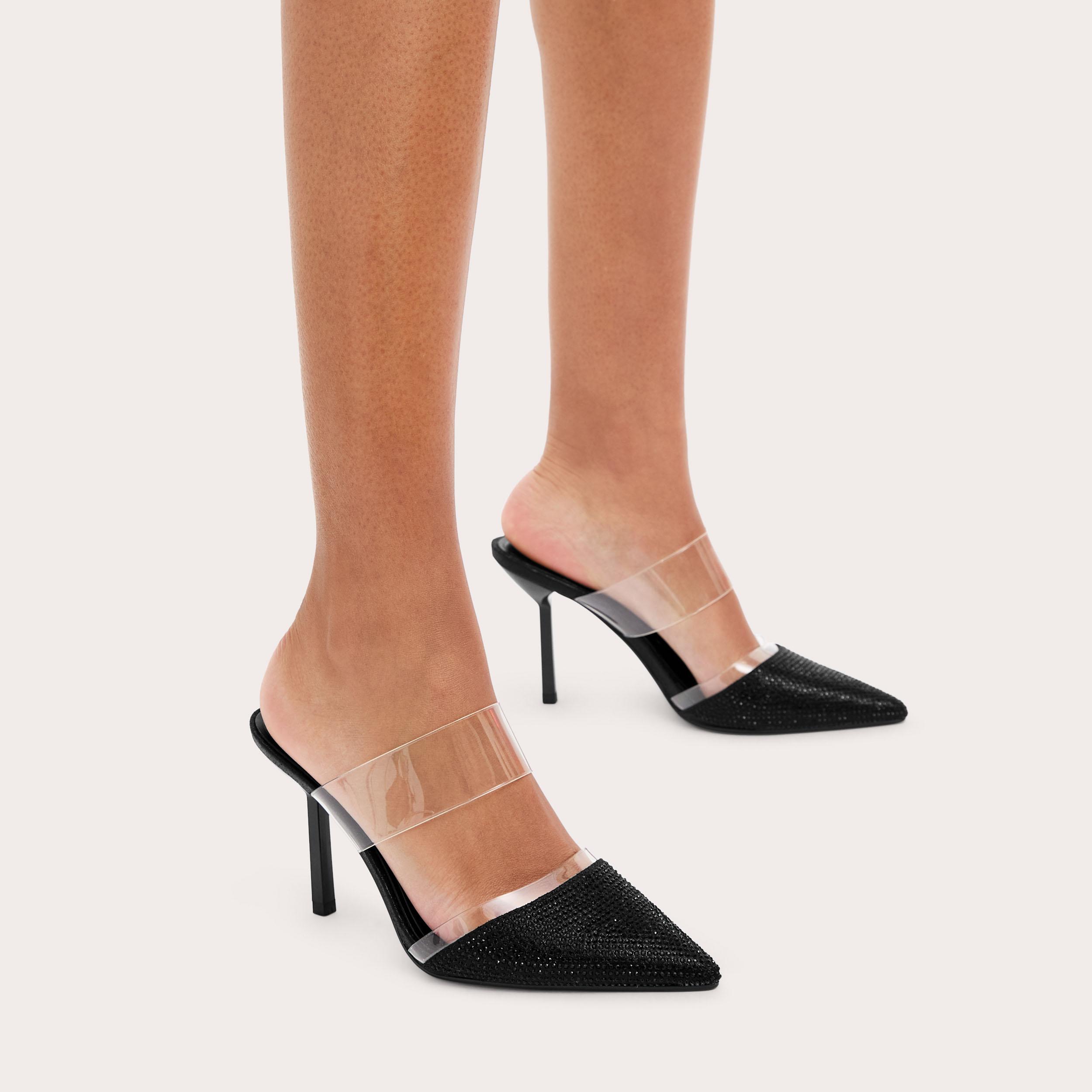 Black clear mule heels sale