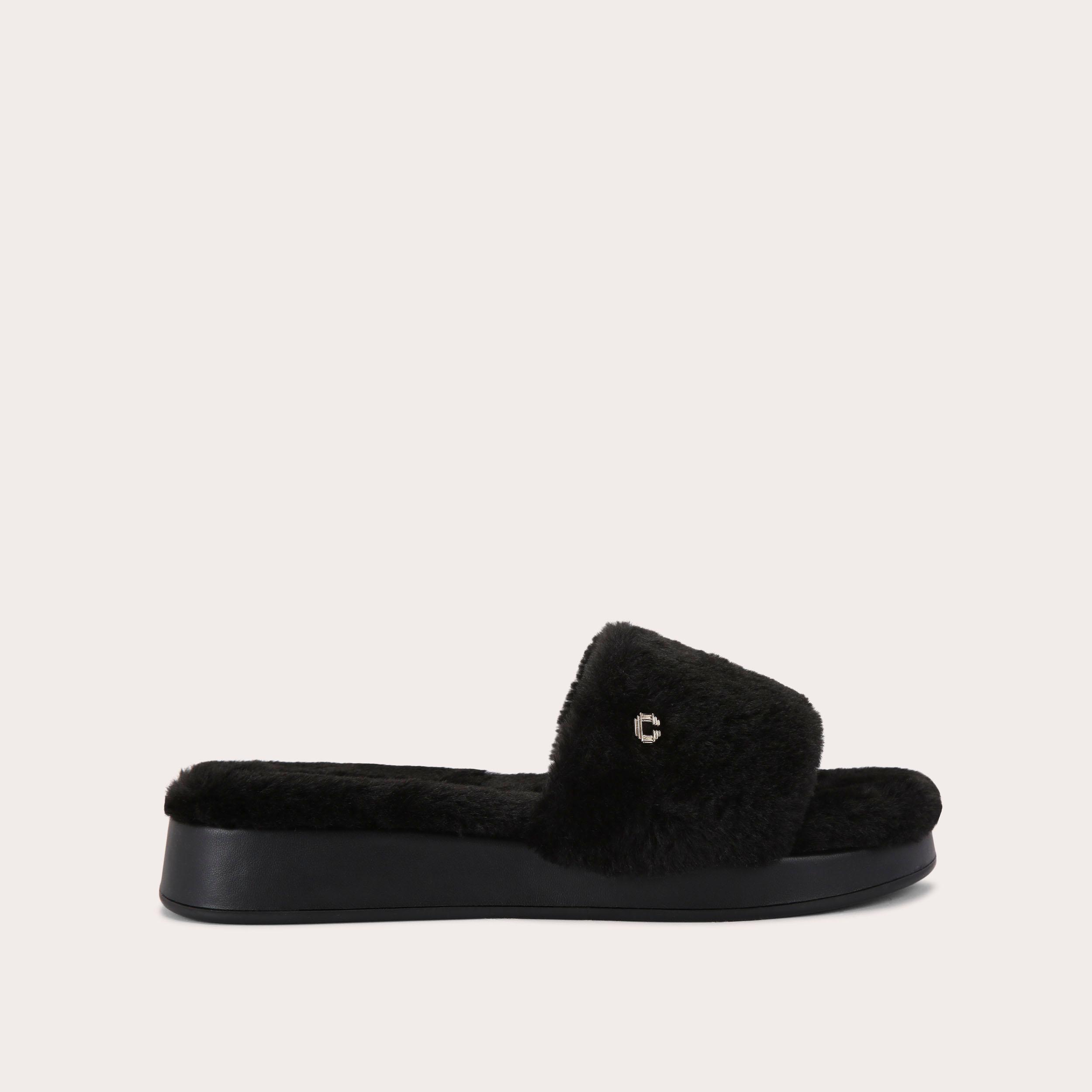 CLOUD COSY Black Faux Fur Slippers by CARVELA