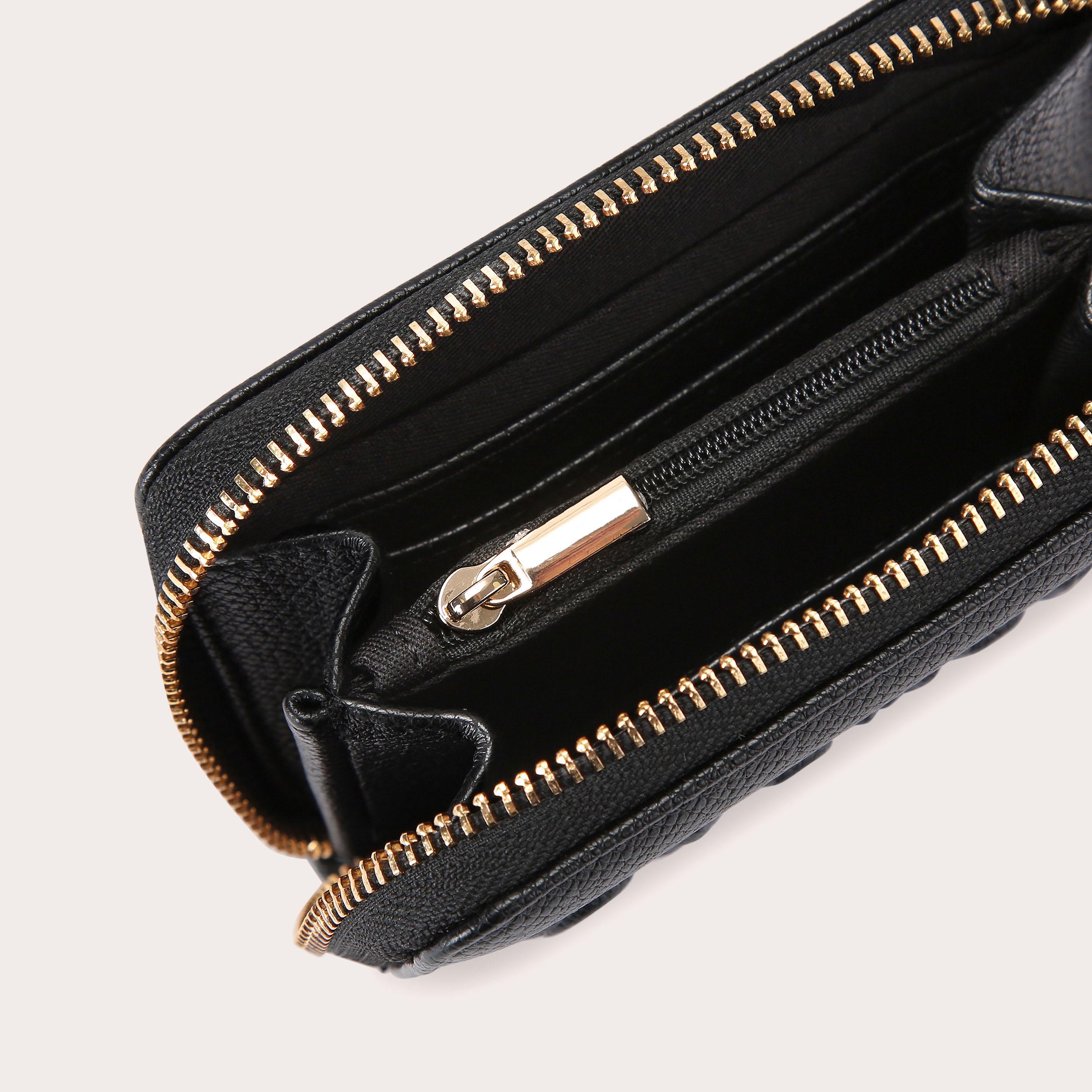 レザー風【Carvela】Carvela フレーム ブラック ミニ財布 FRAME MINI PURSE Black Zip Around Purse by CARVELA