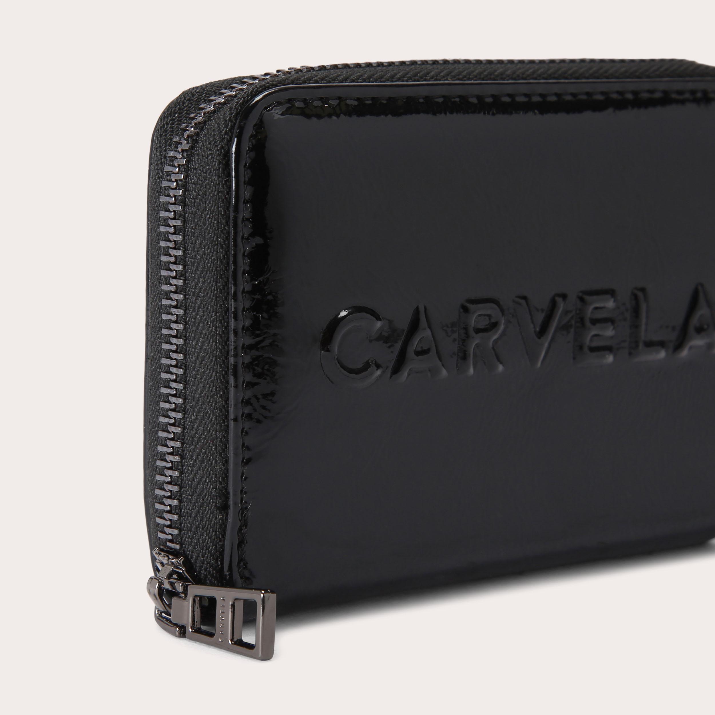レザー風【Carvela】Carvela フレーム ブラック ミニ財布 FRAME MINI PURSE Black Patent Zipped Purse by CARVELA