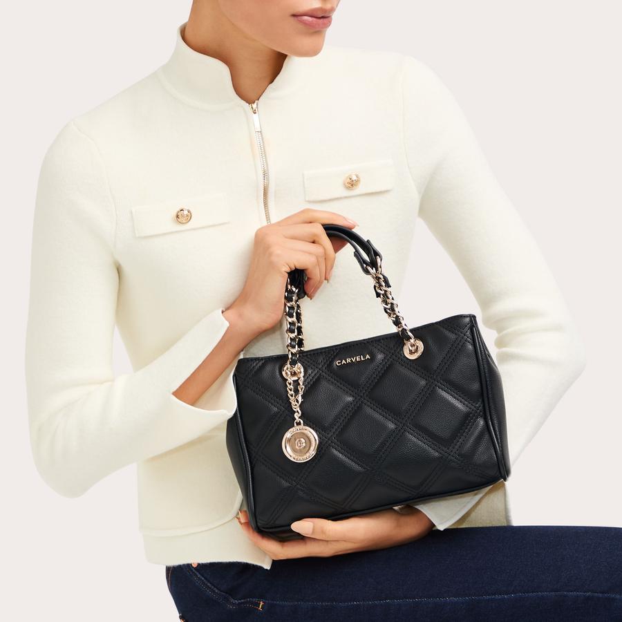 BLOOM TRIPLE MINI TOTE Black Quilted Mini Tote Bag by CARVELA