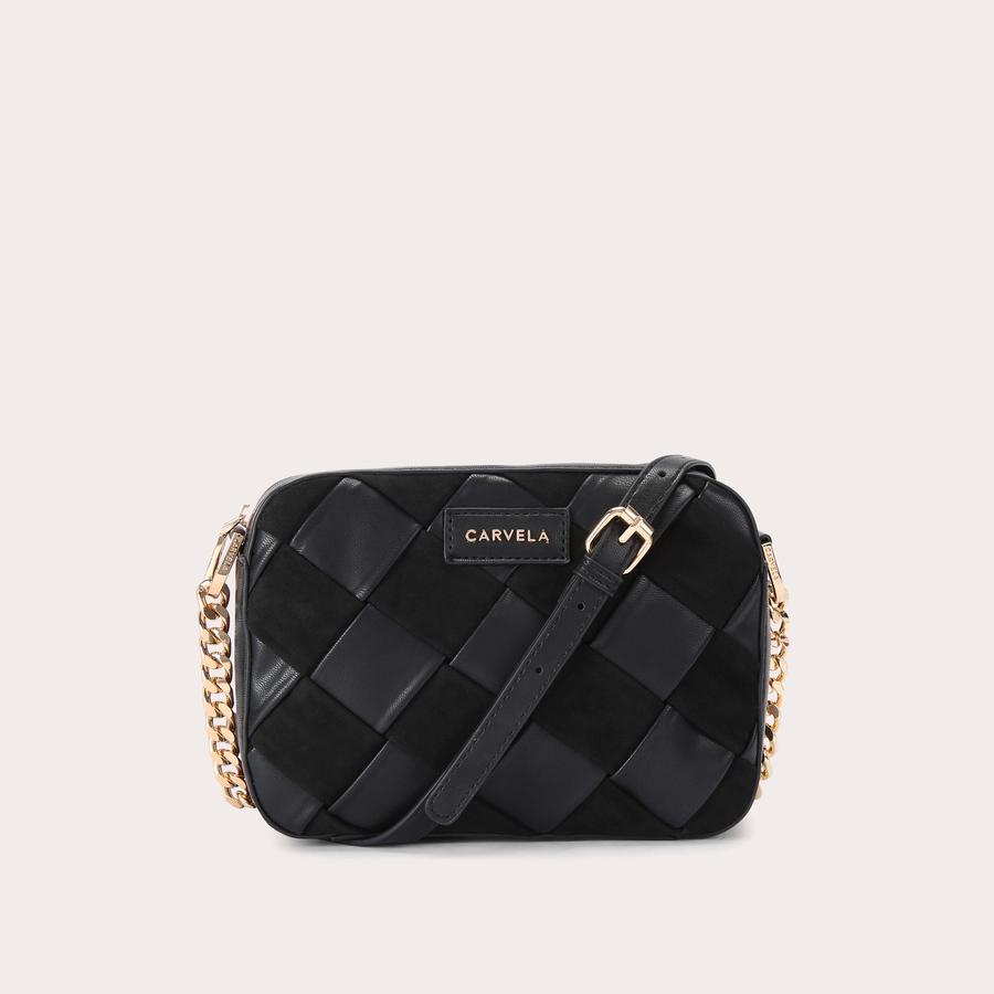 LEXI WEAVE XBODY Black Woven Cross Body Bag by CARVELA