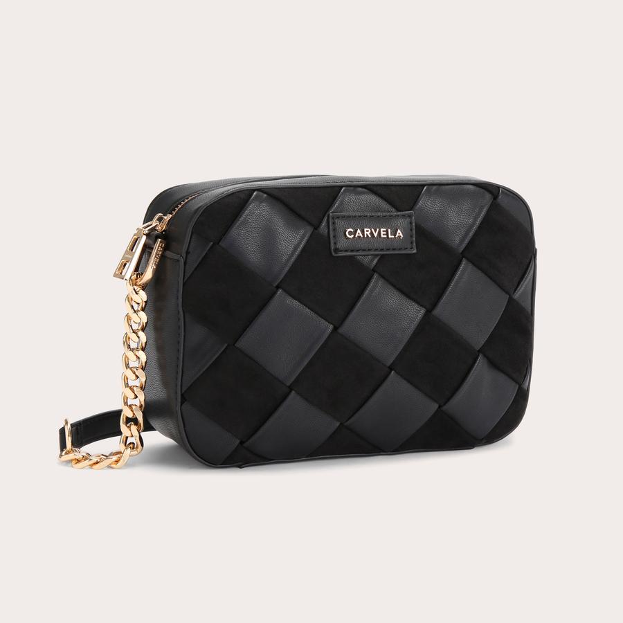 LEXI WEAVE XBODY Black Woven Cross Body Bag by CARVELA