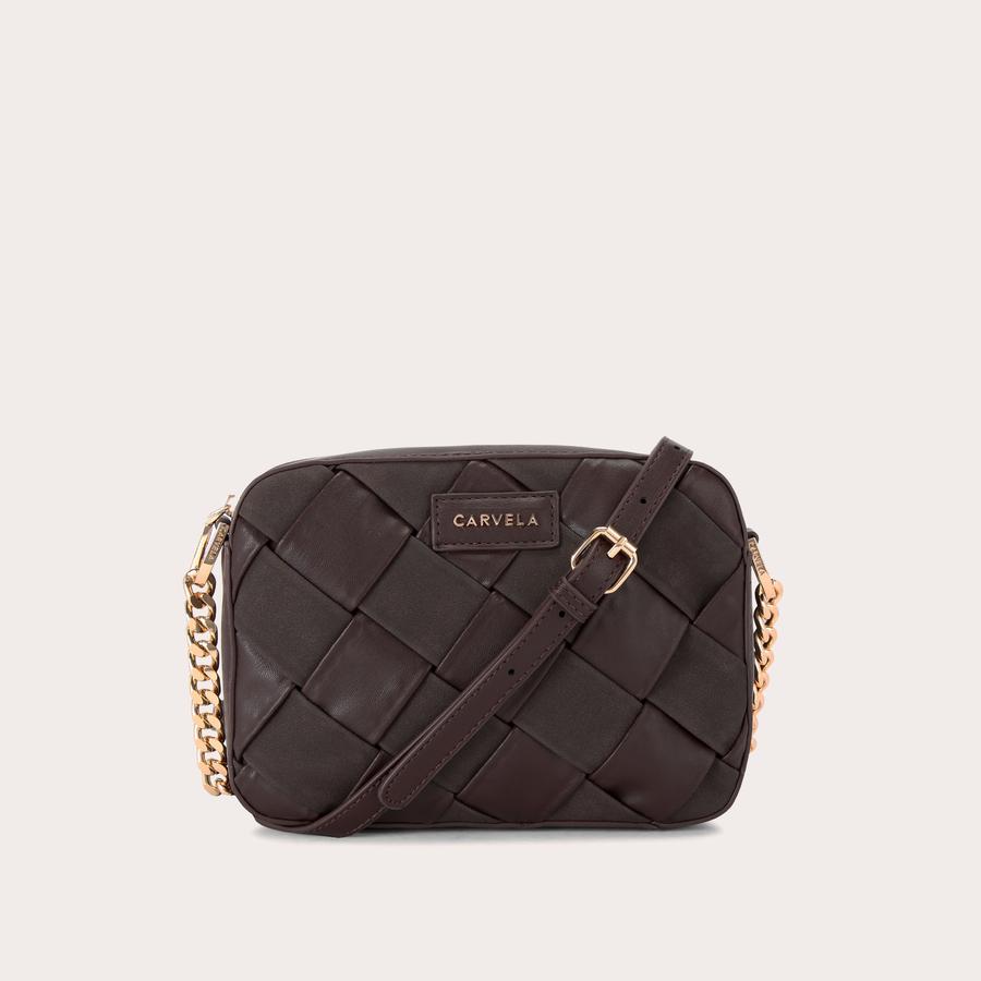 LEXI WEAVE XBODY Brown Woven Cross Body Bag by CARVELA