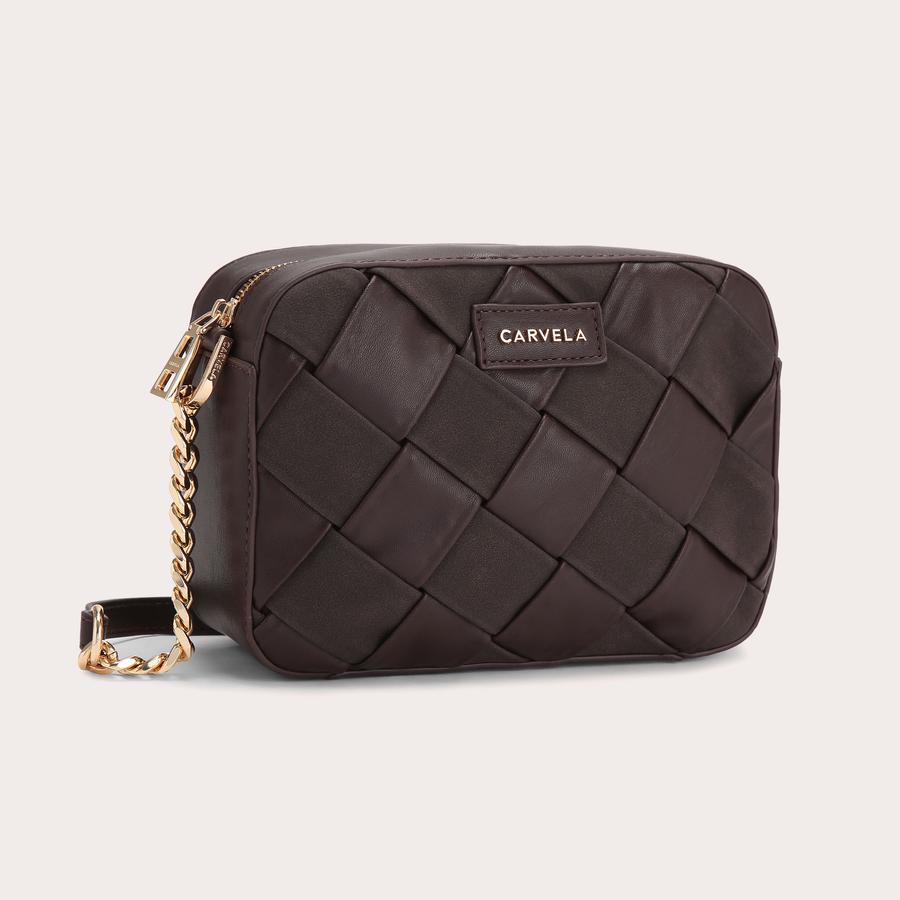 LEXI WEAVE XBODY Brown Woven Cross Body Bag by CARVELA