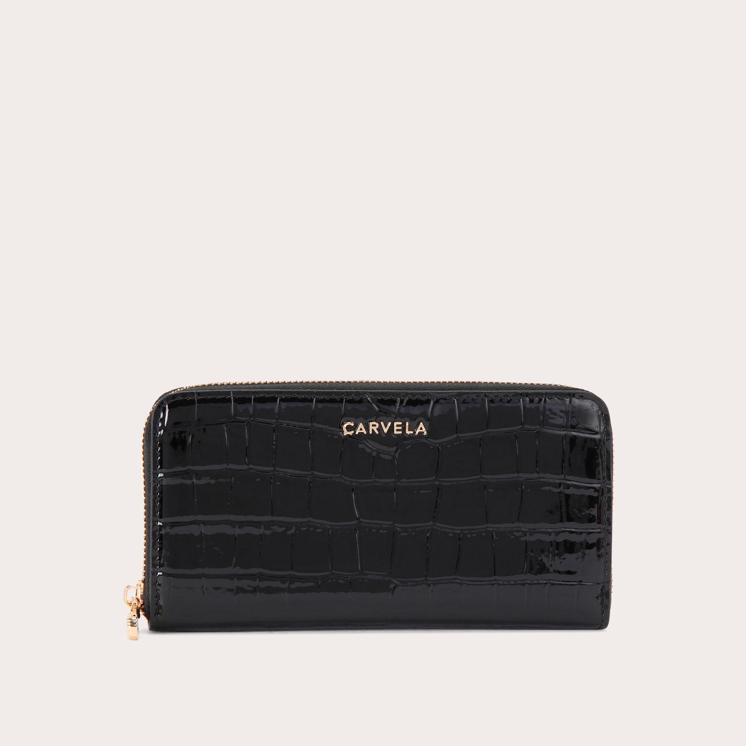 レザー風【Carvela】Carvela フレーム ブラック ミニ財布 FRAME MINI PURSE Black Zip Around Purse by CARVELA