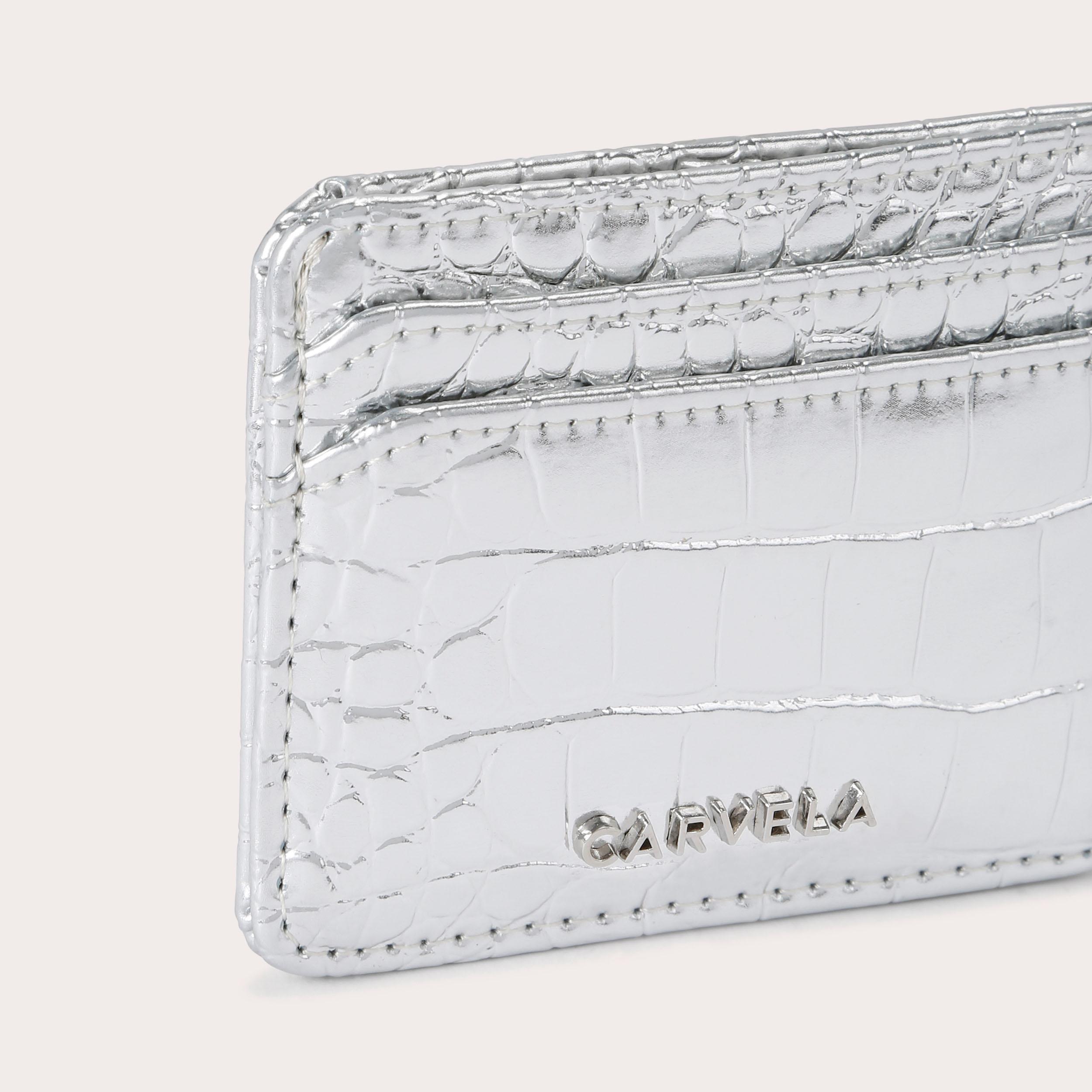 JESSICA CARD HOLDER Silver Croc Printed Card Holder by CARVELA