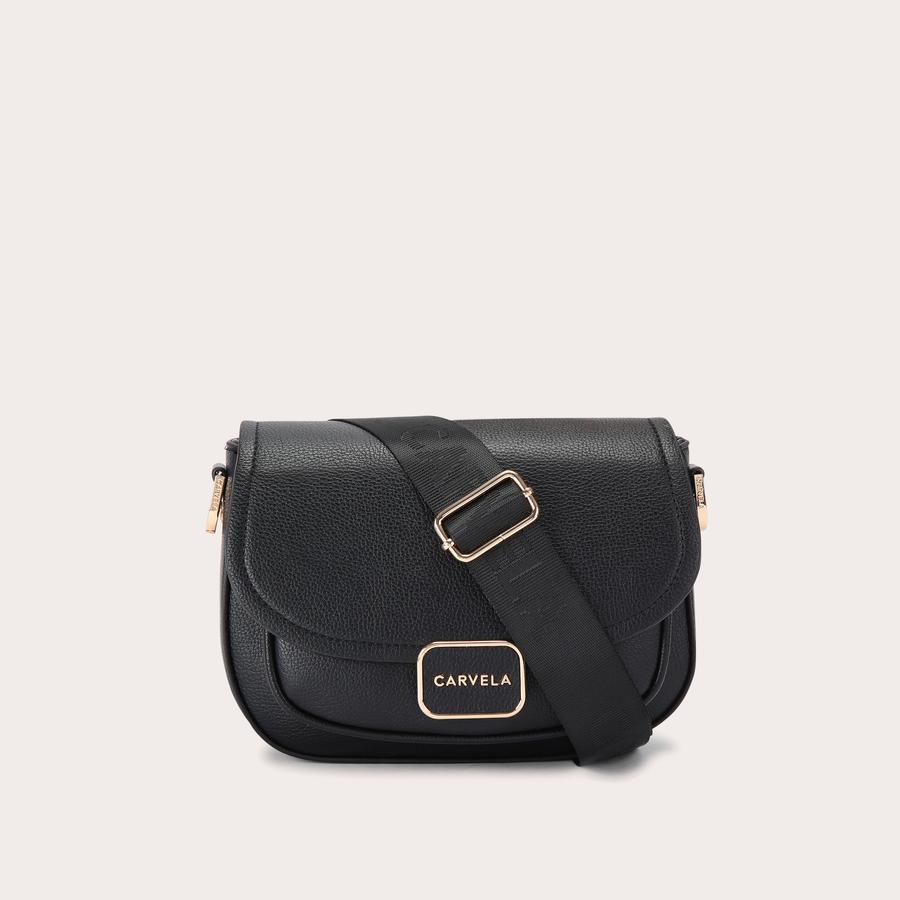 BOXY SADDLE BAG Black Cross Body Saddle Bag by CARVELA