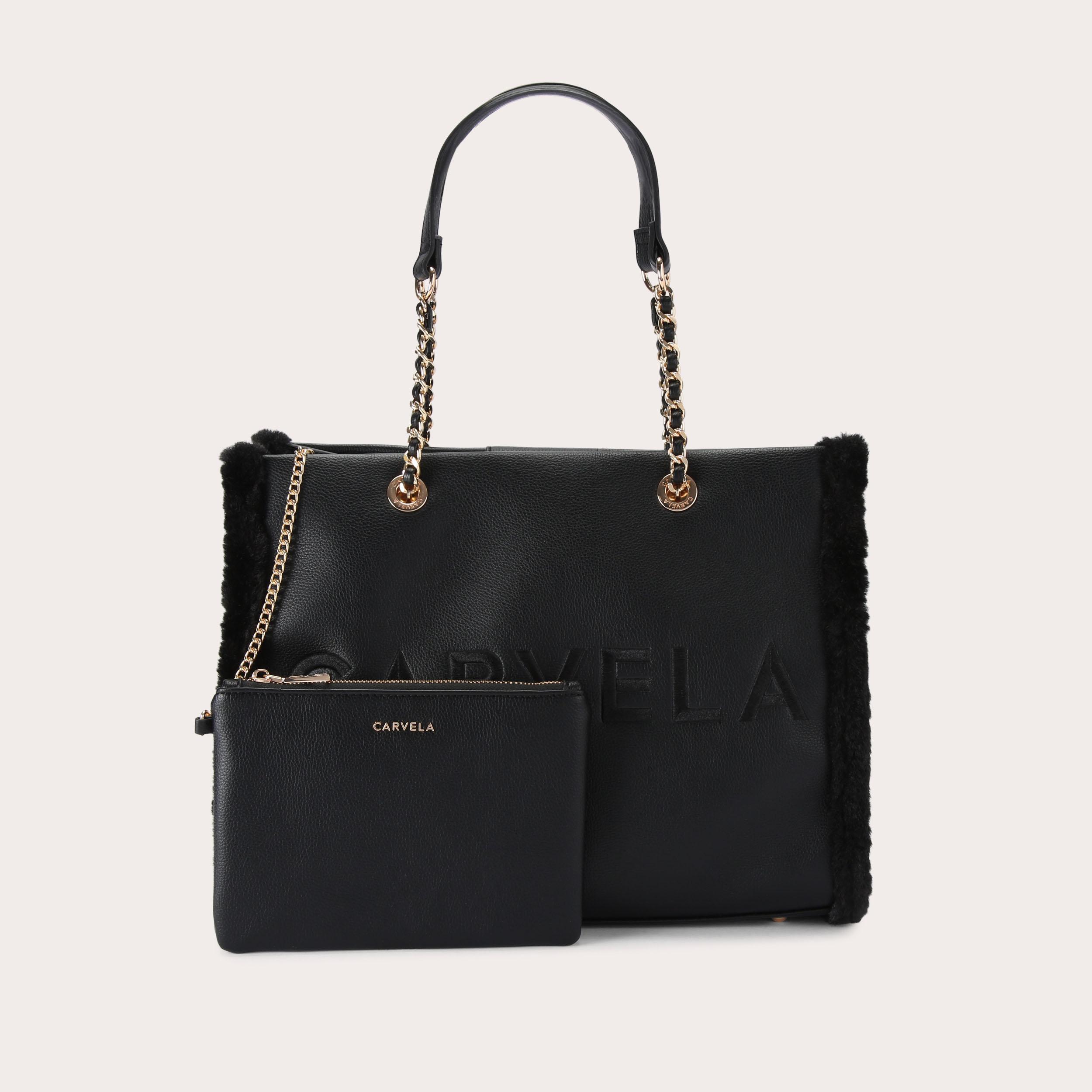 FRAME FUR TOTE Black Faux Fur Tote Bag by CARVELA