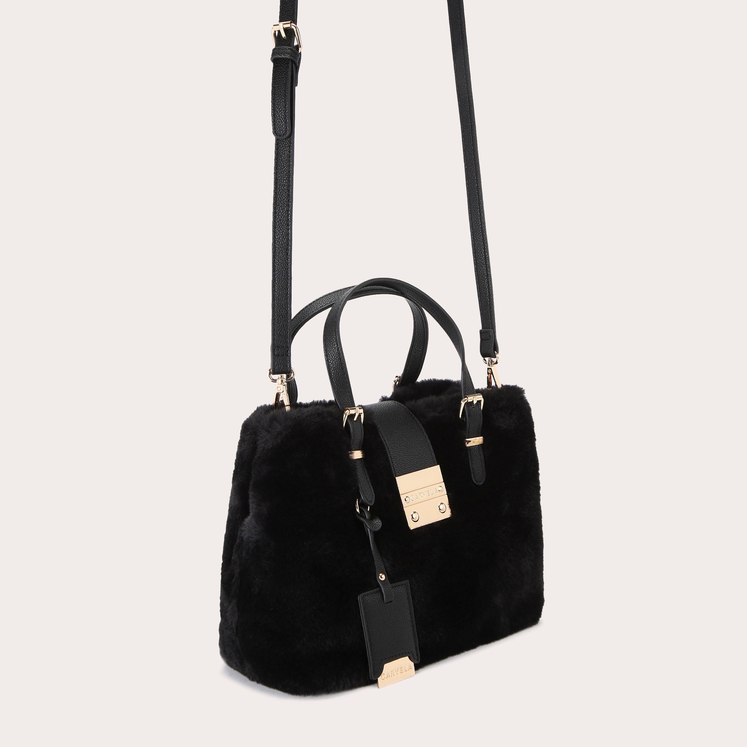 MINI MANDY FUR Black Faux Fur Tote Bag by CARVELA