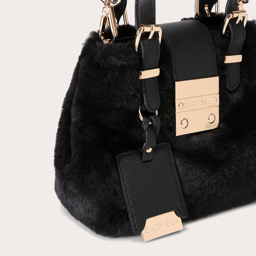 MICRO MANDY FUR Black Faux Fur Cross Body Bag by CARVELA