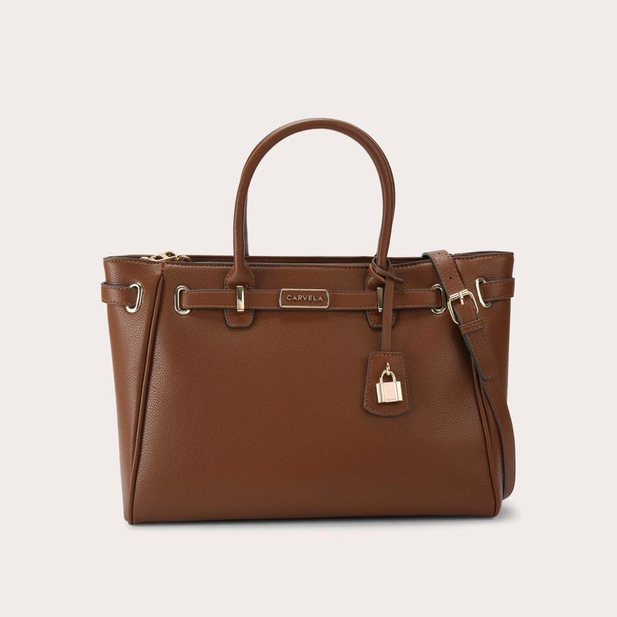 VIOLET BELTED TOTE Brown Textured Tote Bag by CARVELA