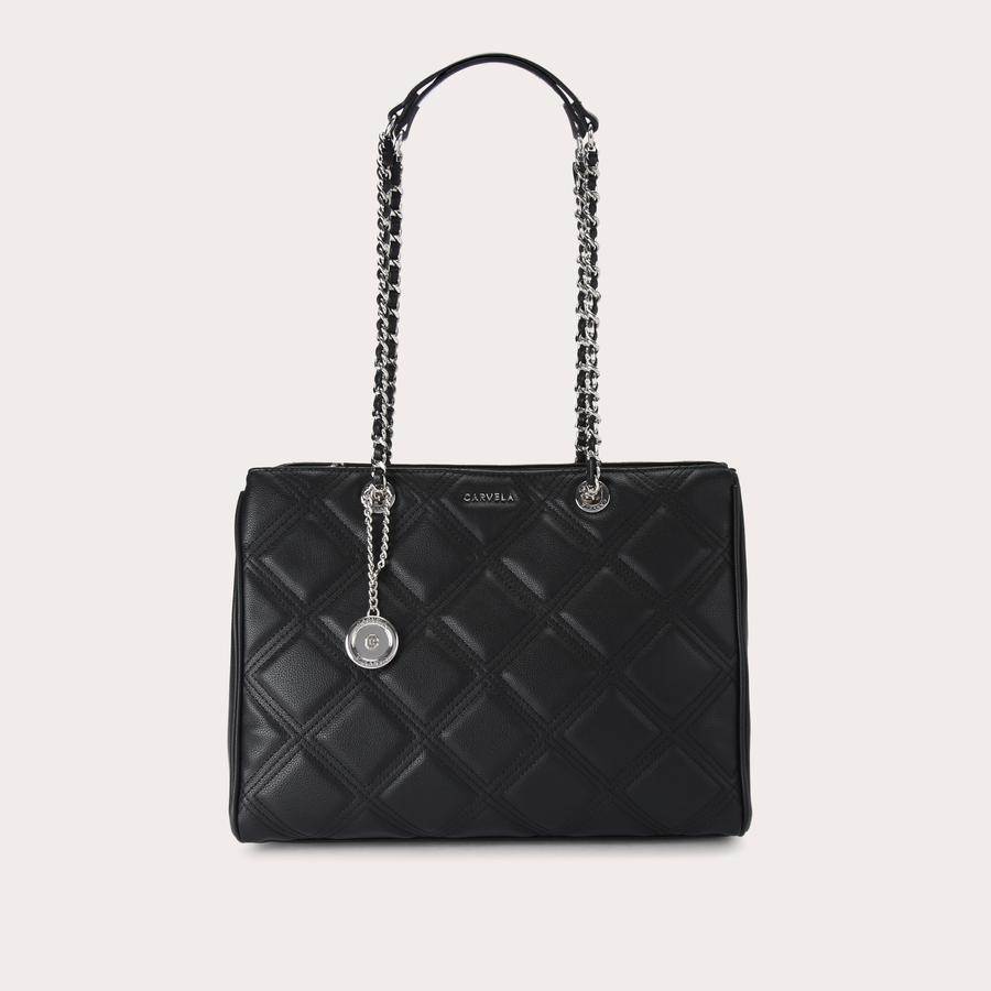 BLOOM TRIPLE TOTE Black Textured Exterior by CARVELA