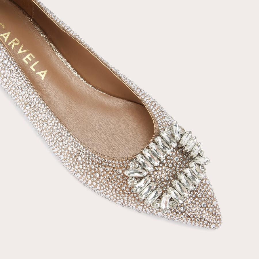 VIRTUE FLAT Gold Crystal Flats by CARVELA