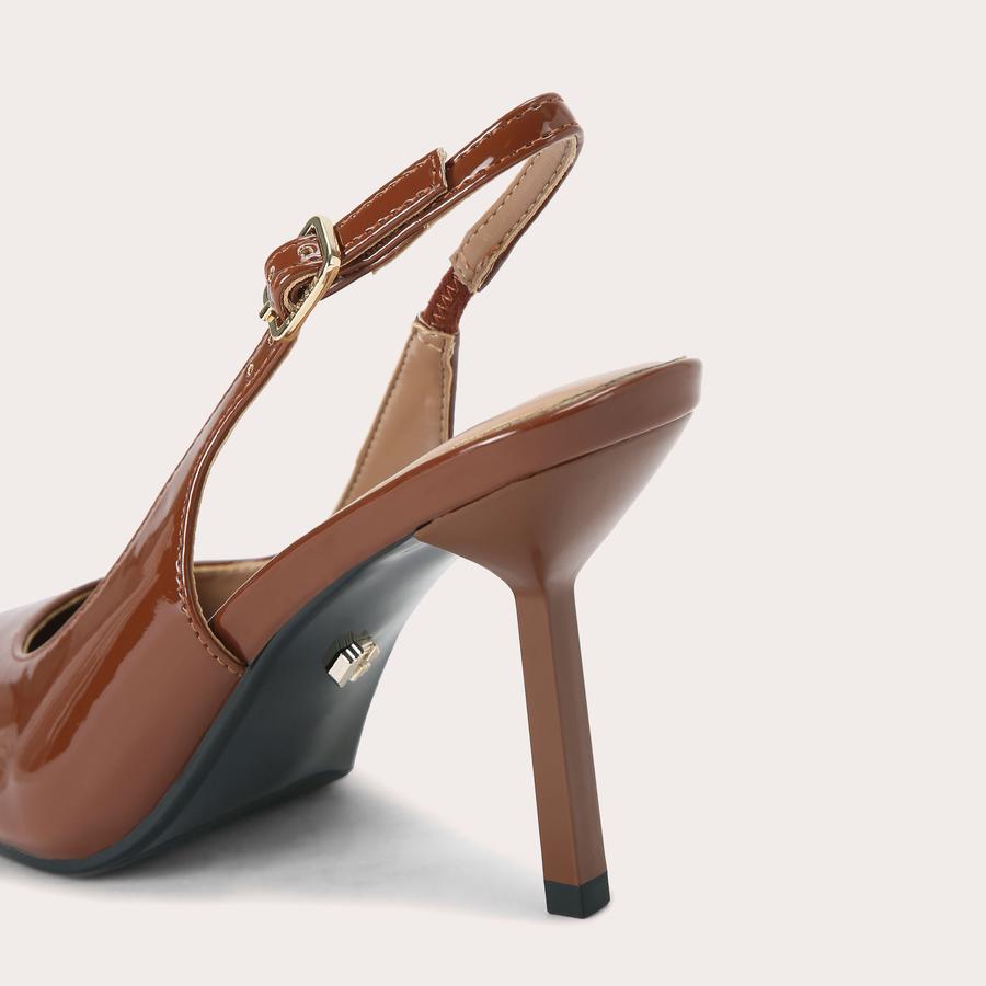 PASSION SLING COURT Brown Patent Slingback Heel by CARVELA