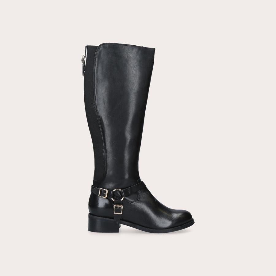 PETRA Black Leather Buckle Detail Knee Boots by CARVELA