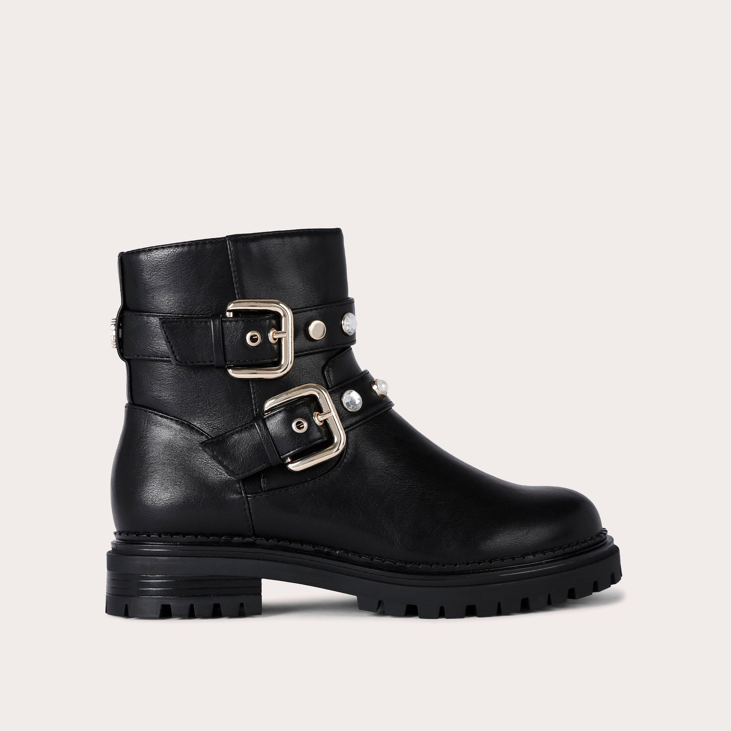 Flat black biker boots best sale