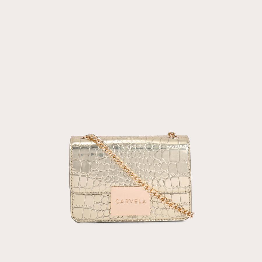 BEE MINI XBODY Gold Croc Print Mini Cross Body Bag by CARVELA