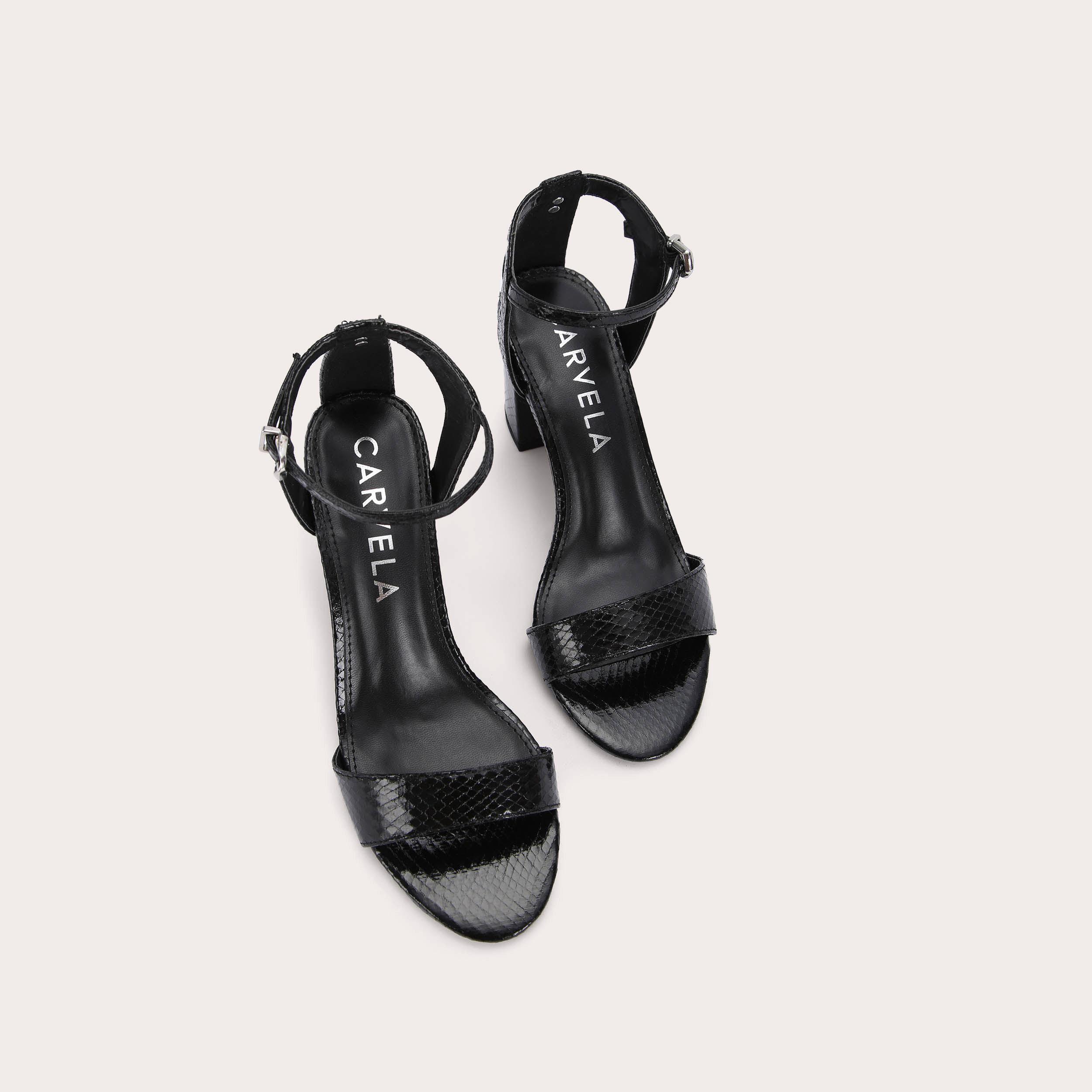 KIKI Black Snake Print Block Heel Sandals by CARVELA