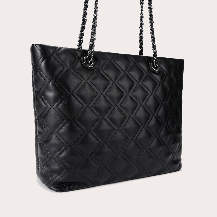 Women’s Quilted Chain Tote Bag, Large Capacity Shoulder Bag Color: authentic Black