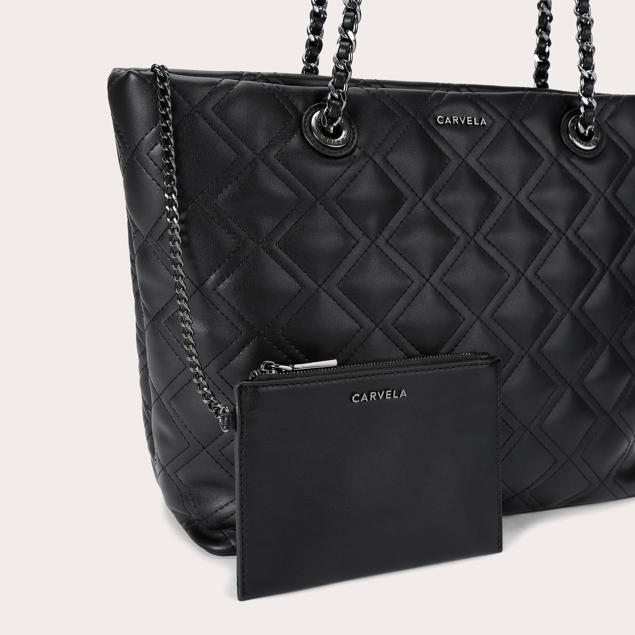 ROSA CHAIN TOTE Black Quilted Chain Tote Bag by CARVELA