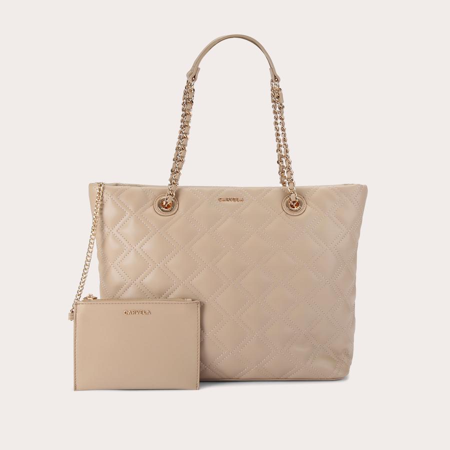 ROSA CHAIN TOTE Taupe Shoulder Tote Bag by CARVELA